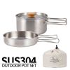 Outdoor hiking 304 stainless steel pot folding handle camping portable frying pan soup pot home picnic cookware set