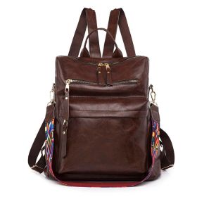 New Women Backpacks High Quality Leather Backpack Fashion School Bags Ladies Bagpack Designer Large Capacity Travel Backpacks (Color: coffee)